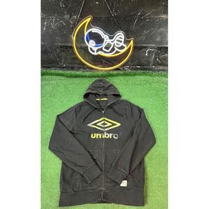 Y2K Umbro Soccer Black Full Zip Up Hoodie Sweatshirt Men's Size‎ Large LG